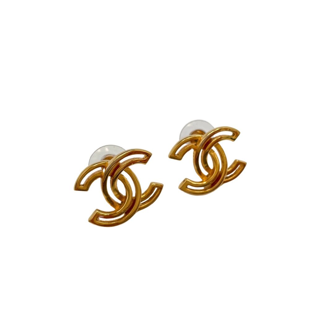 Chanel Gold Logo Stud Earrings - Le Look