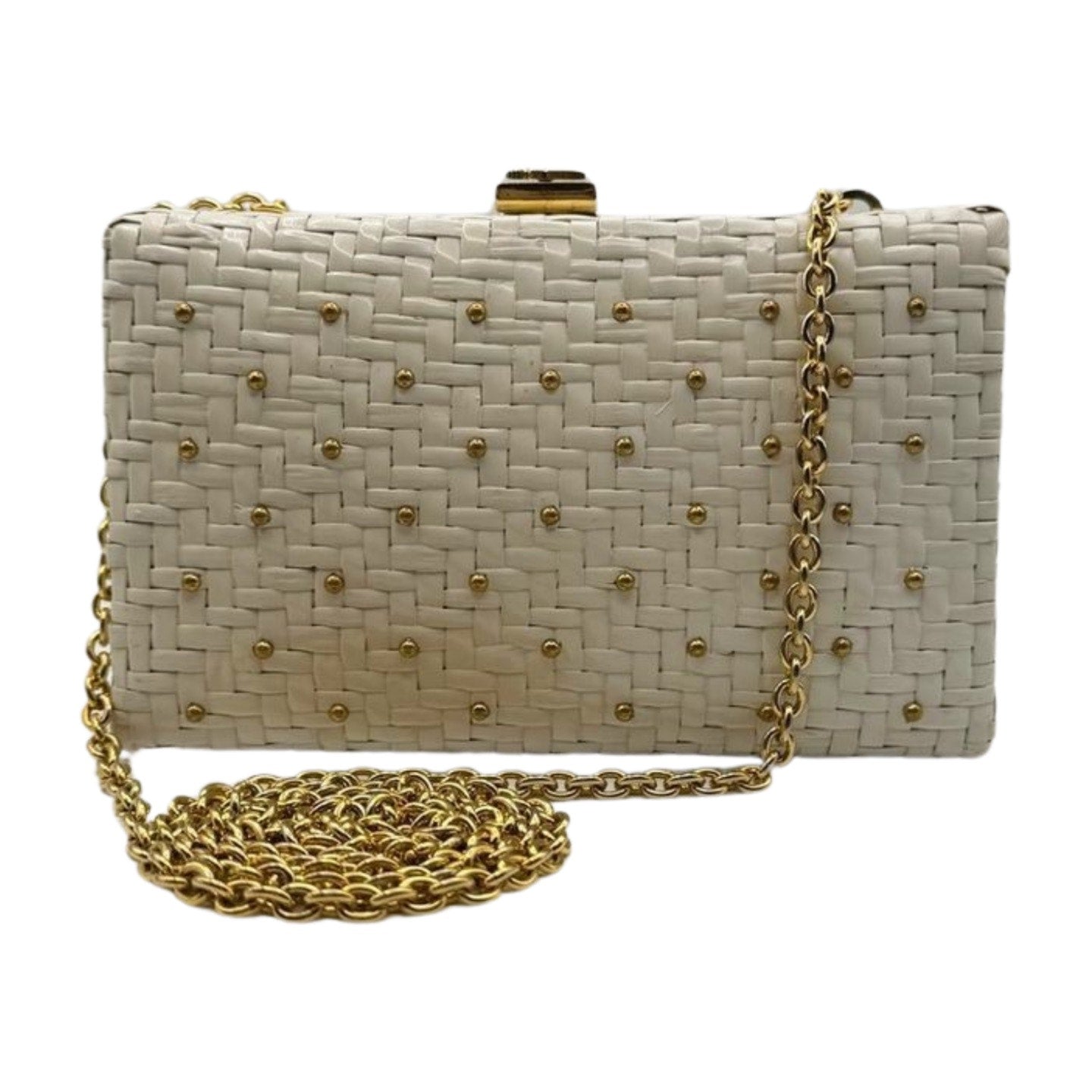 Courreges White Rattan Gold Studded Bag - Le Look