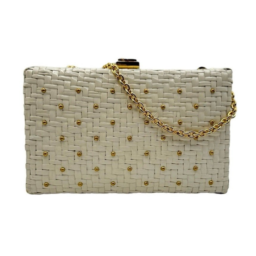 Courreges White Rattan Gold Studded Bag - Le Look