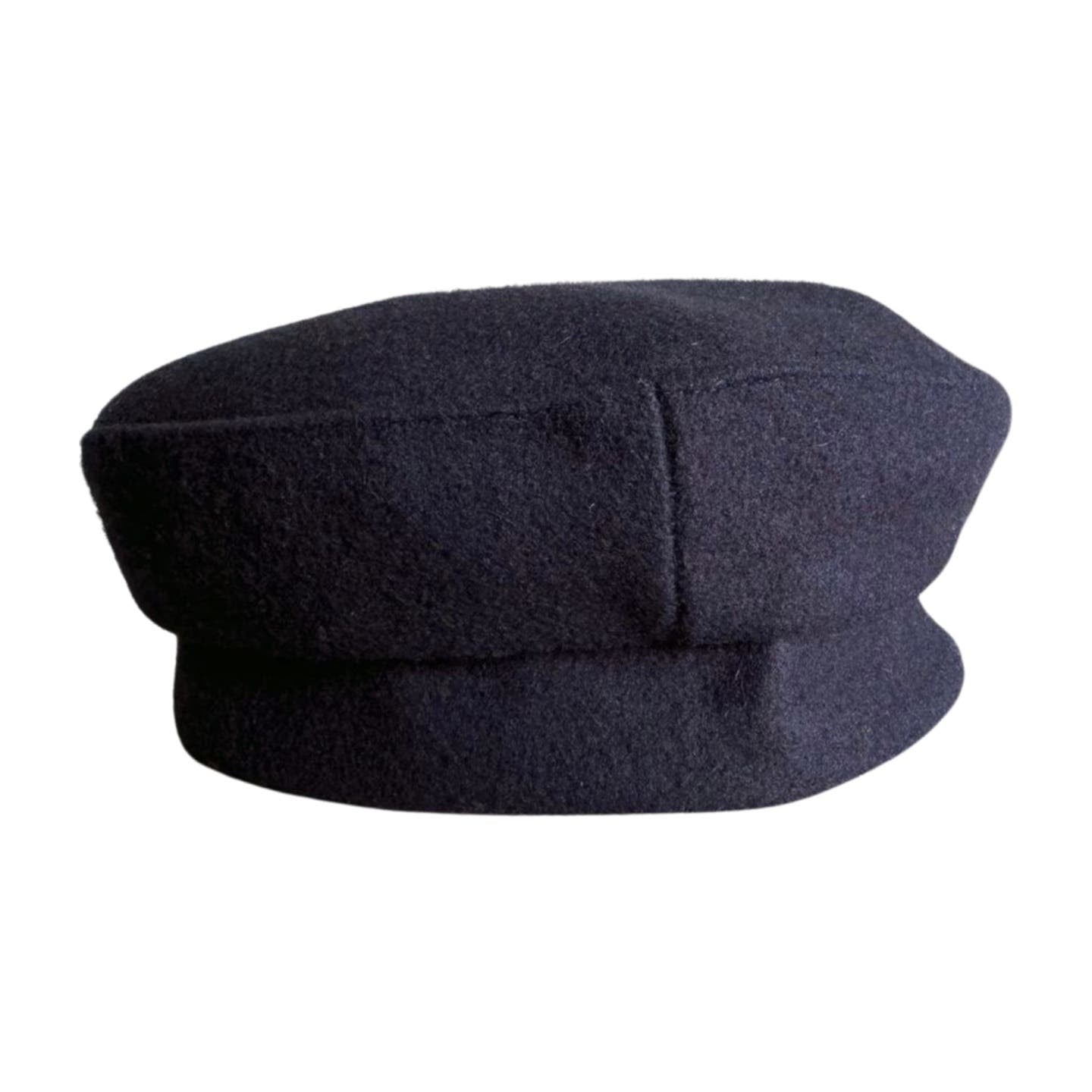 A plain, dark navy blue woolen Vintage Bloomingdale's Fishermen Hat by Bloomingdale's is centered against a white background. The vintage hat has a soft, rounded top and a short, folded brim, reminiscent of timeless designs you might find at Bloomingdale's.