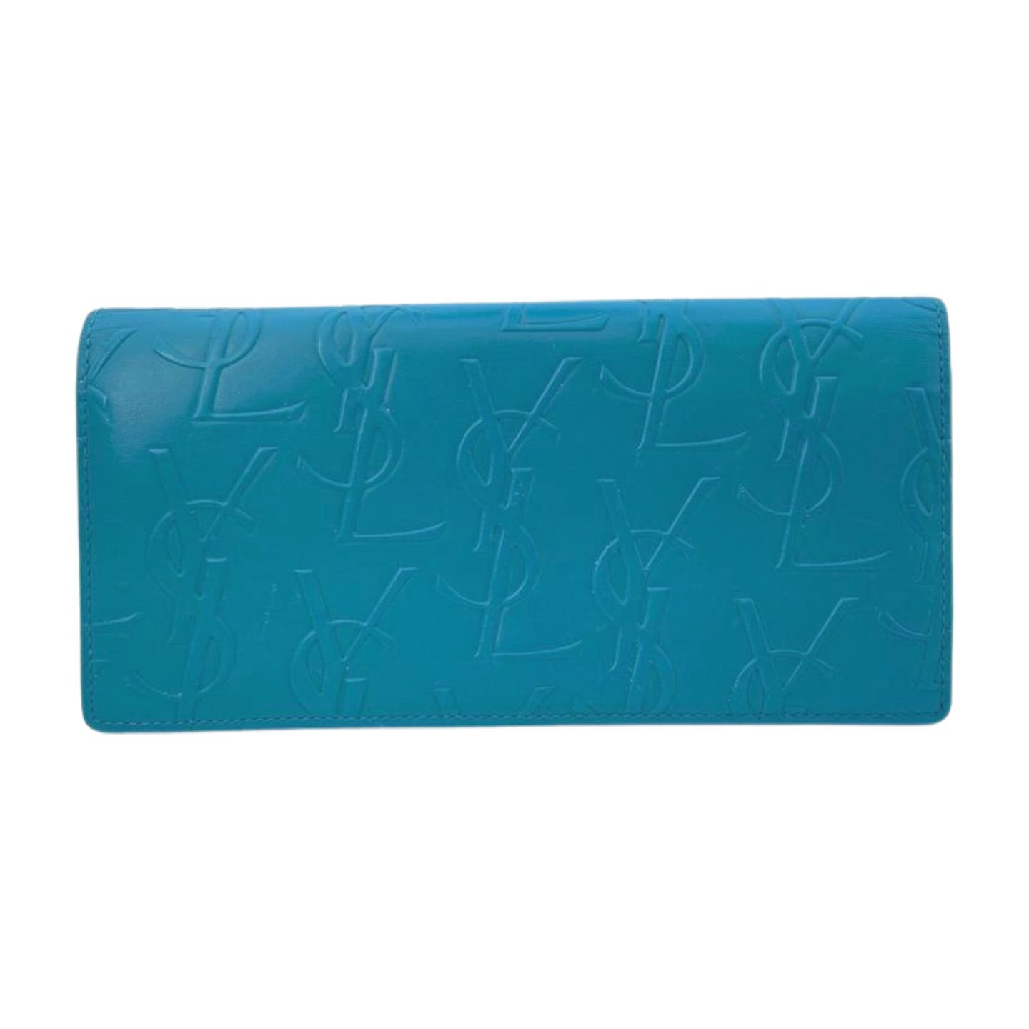 YSL Blue Embossed Logo Wallet - Le Look