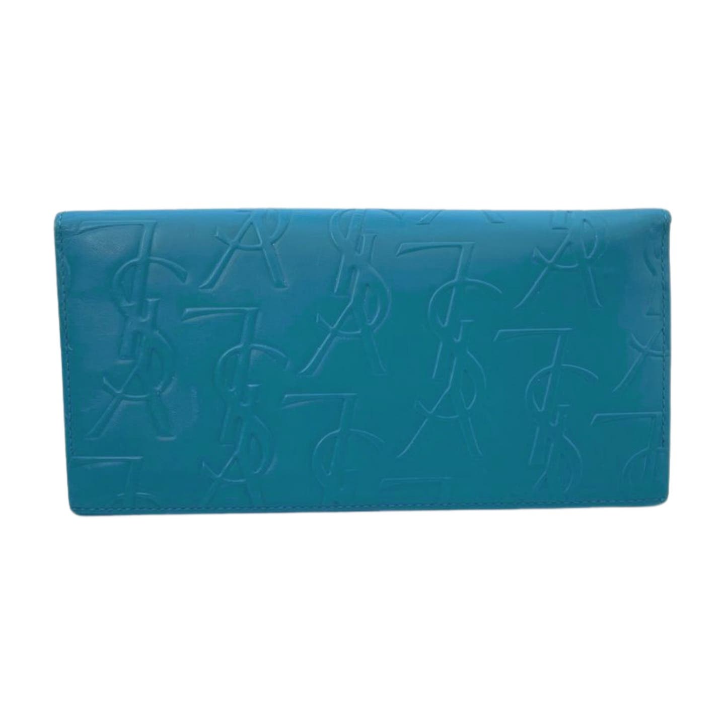 YSL Blue Embossed Logo Wallet - Le Look